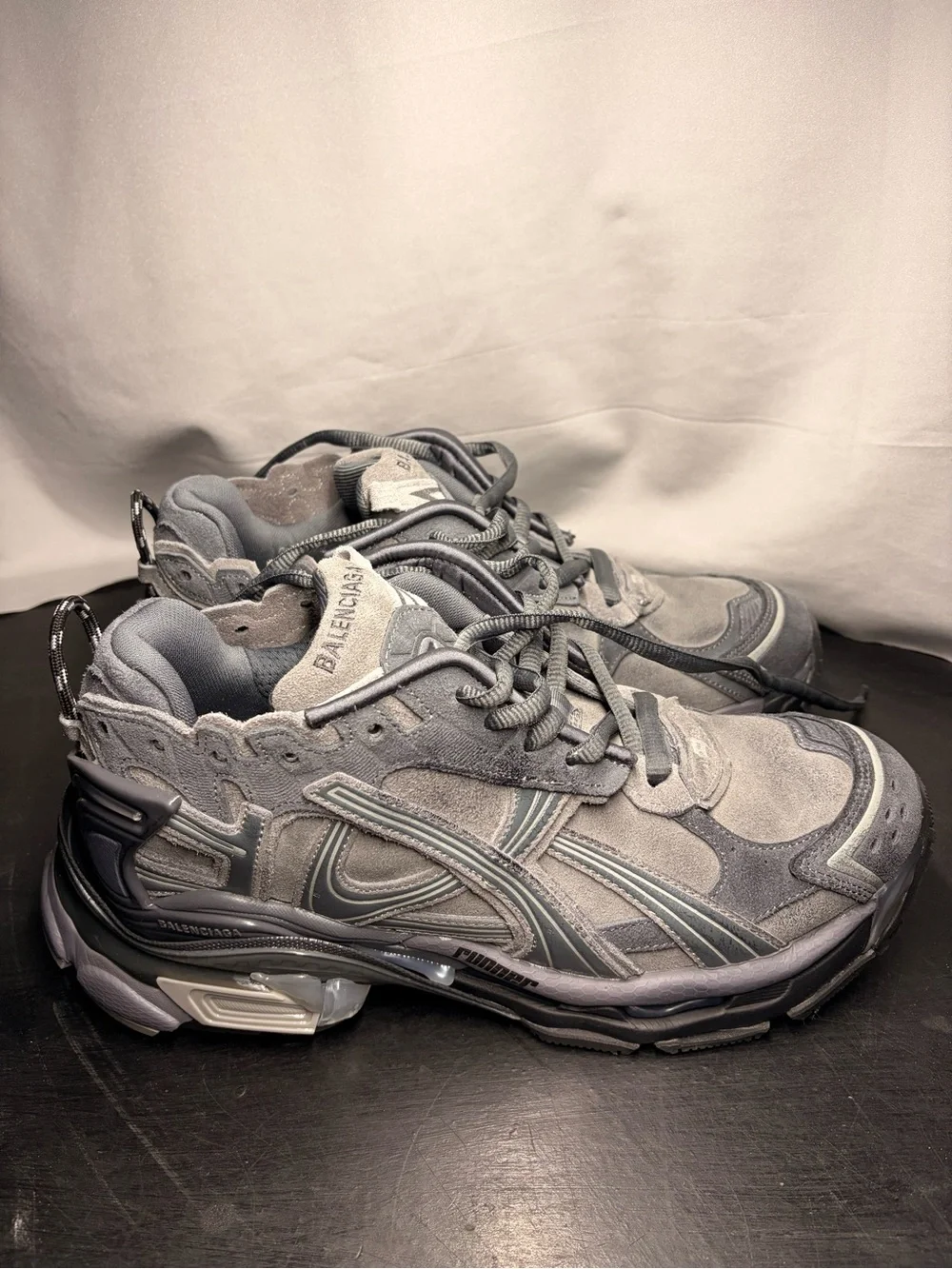 Balenciaga Men's Gray Layered Runner Sneakers